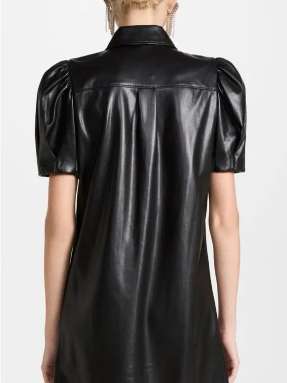 Alice + Olivia Jem Vegan Leather Puff Sleeve Mini Dress Black Size S - Picture 5 of 15